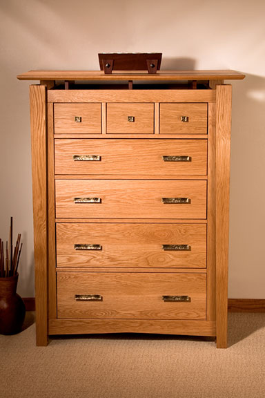 White Oak & Mahogany–Seven Drawer Dresser